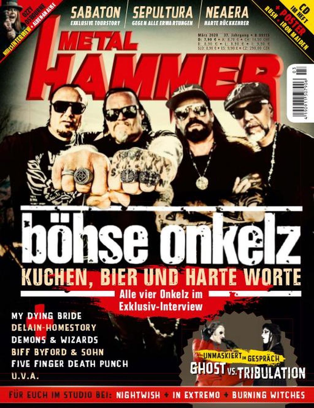 Metal Hammer Lehti Saksa 2020-03 Böhse Onkelz Sabaton Sepultura Alkuperäinen painos