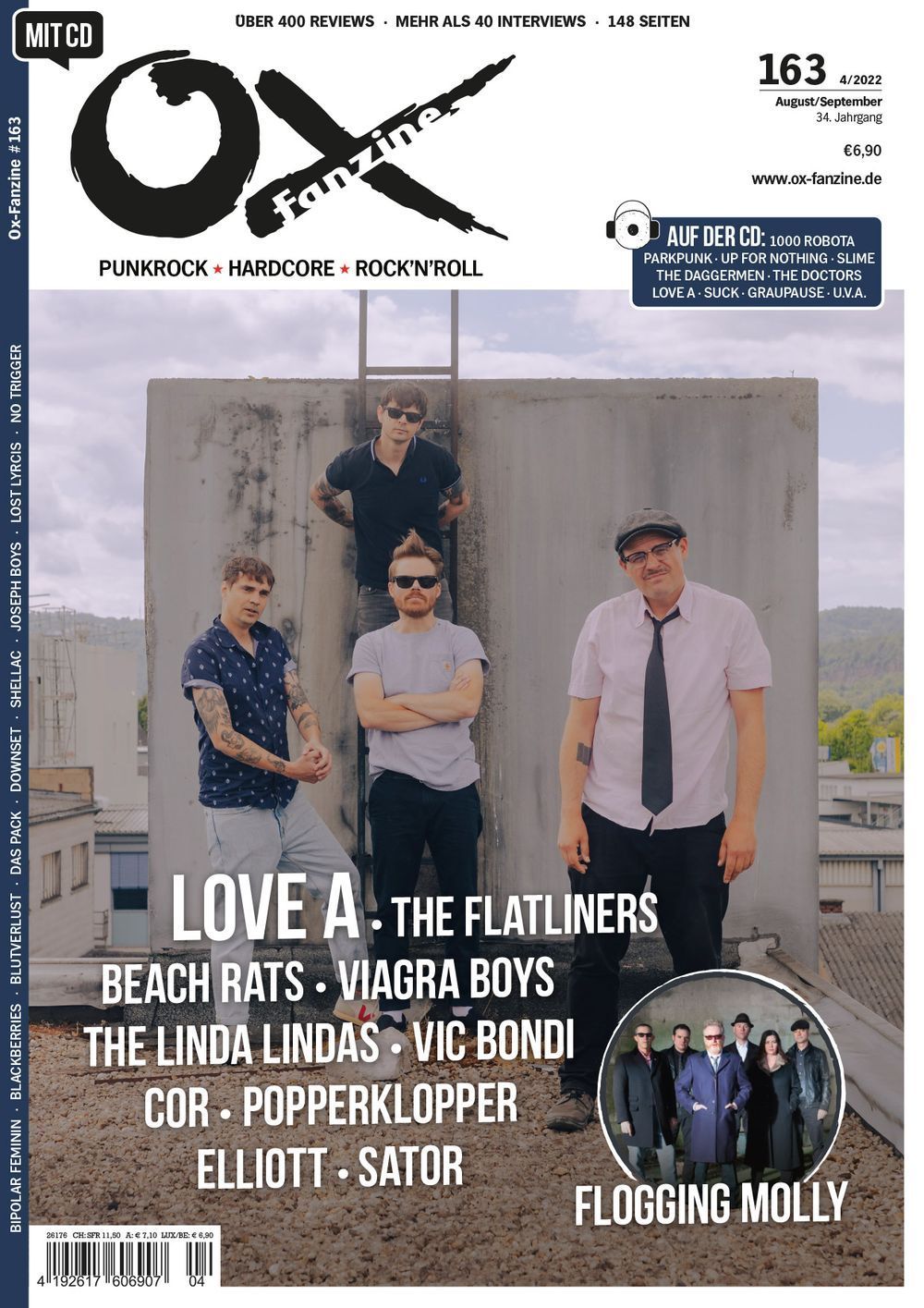 Ox Fanzine Tyskland 2022 #163 Flogging Molly Beach Rats Elliot Originaludgave