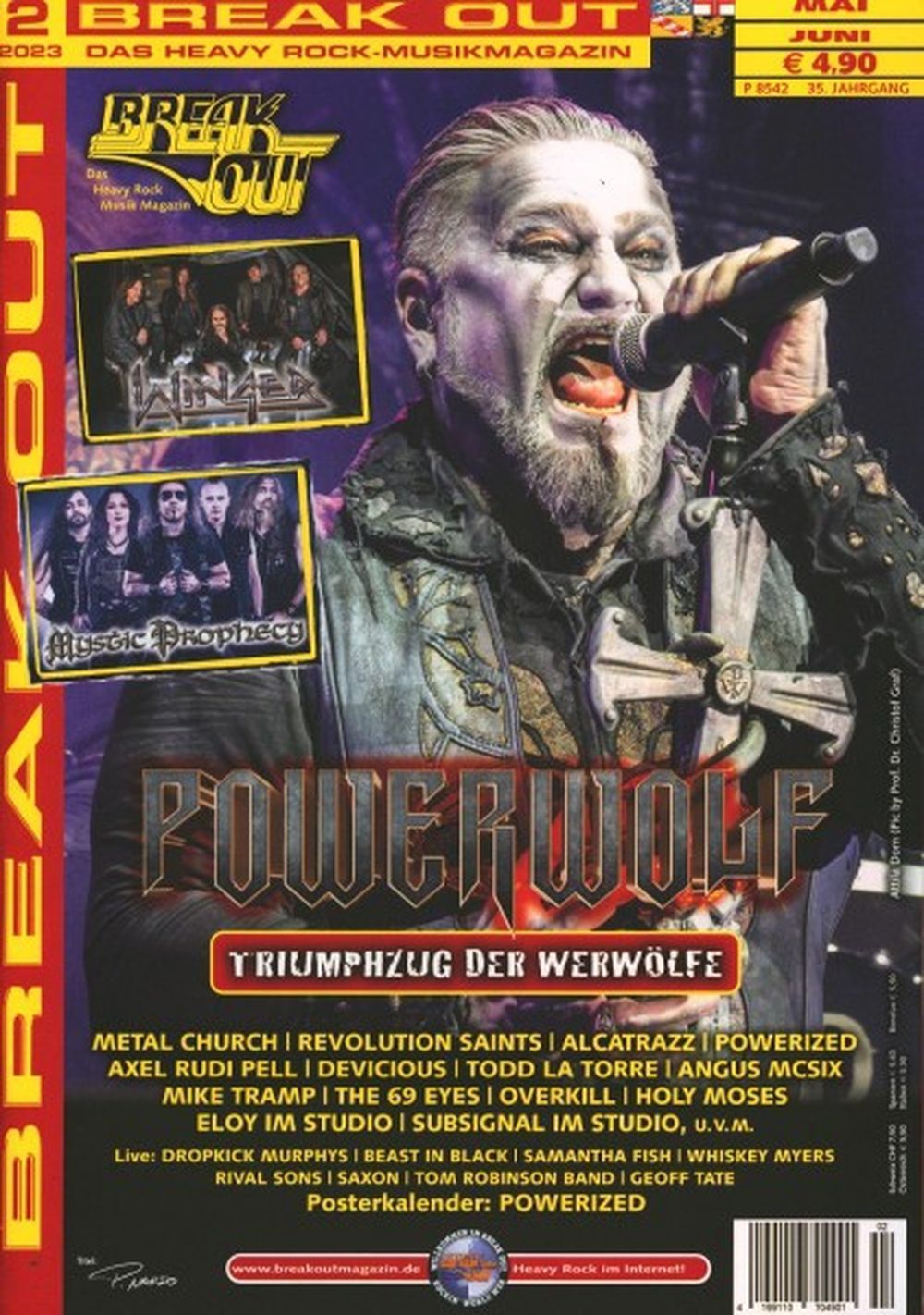 Break Out Magasin Tyskland 2023-02 Powerwolf Mystic Prophecy Winger Originaludgave