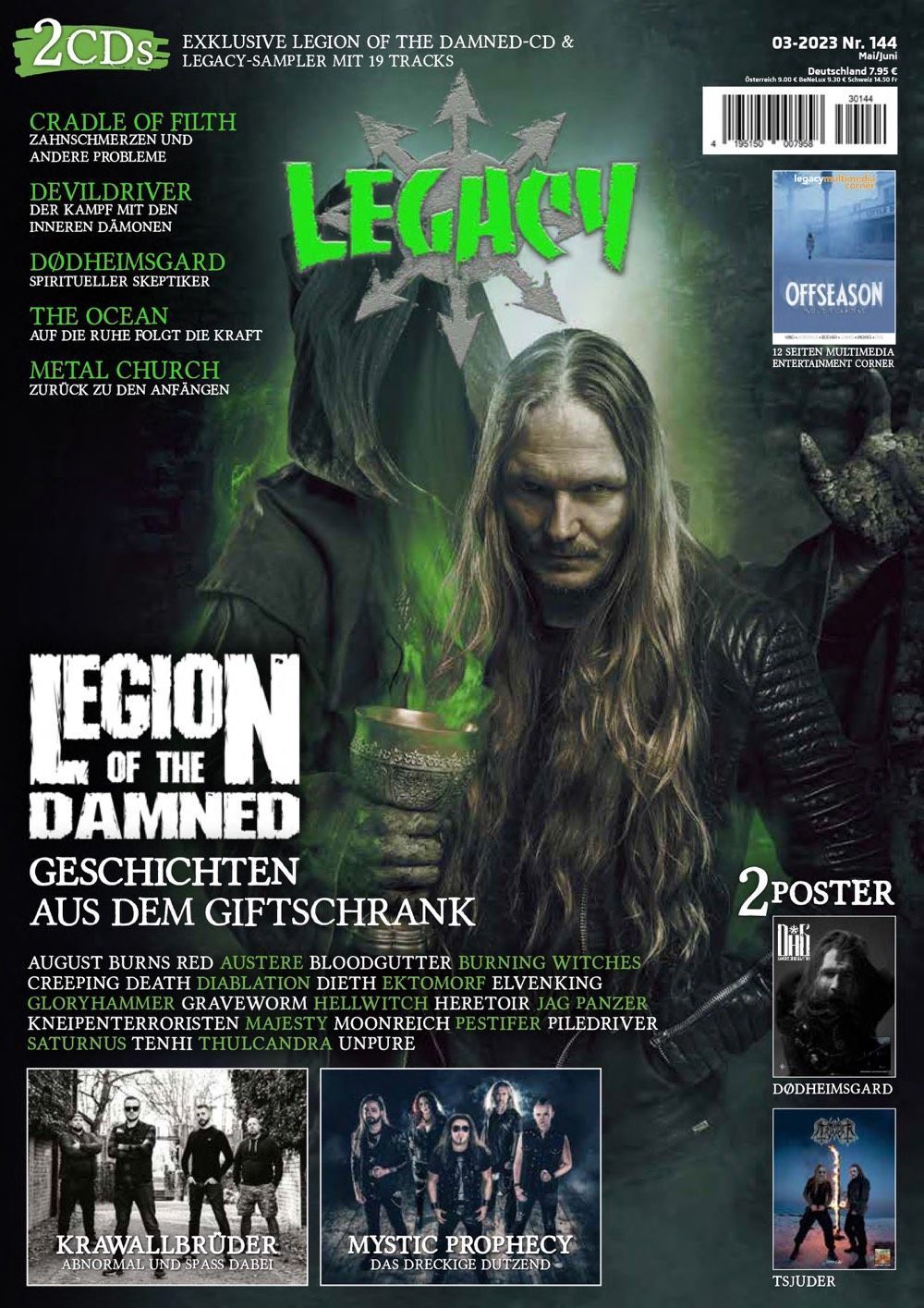 Legacy Magazin Deutschland 2023 #144 Legion Of The Damned Dødheimsgard Tsjuder