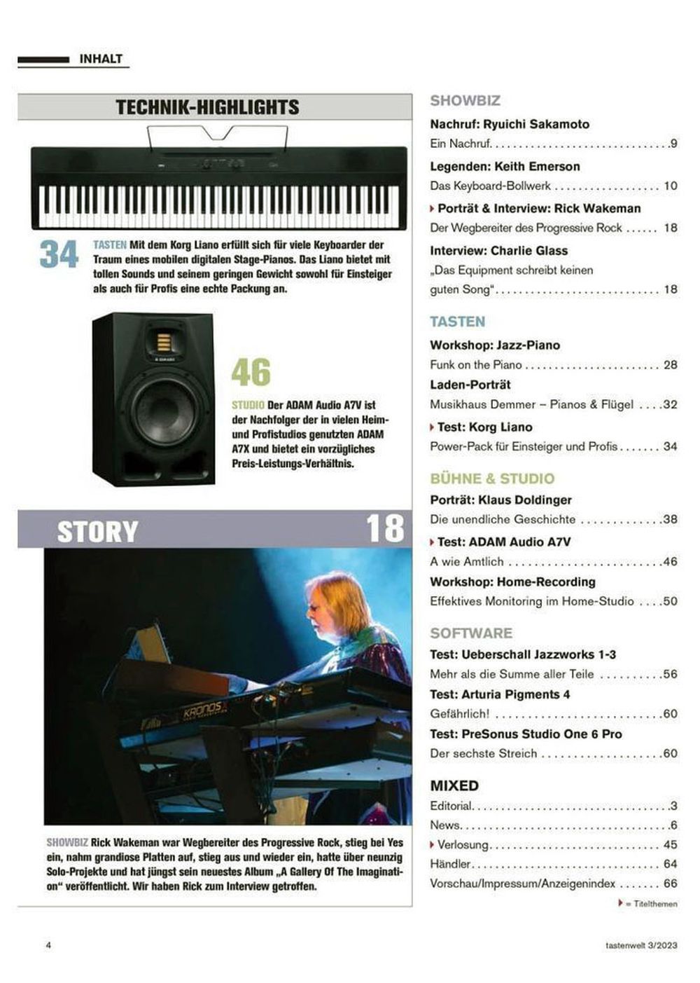 Tastenwelt Magasin Tyskland 2023-03 Rick Wakeman Keith Emerson Klaus Doldinger Originaludgave