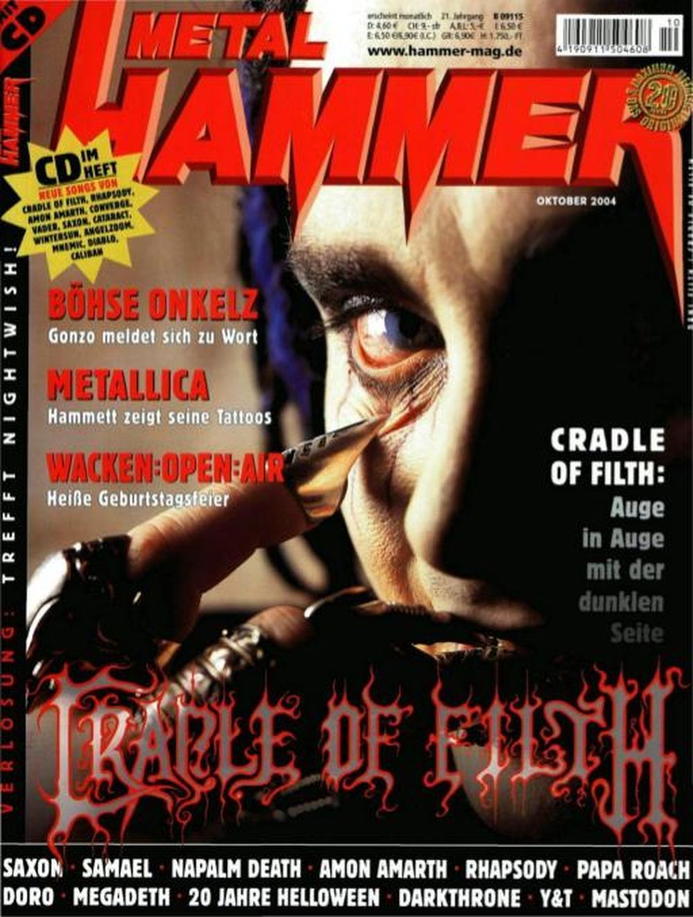 Metal Hammer Magazin Deutschland 2004-10 Cradle Of Filth Metallica Saxon Samael