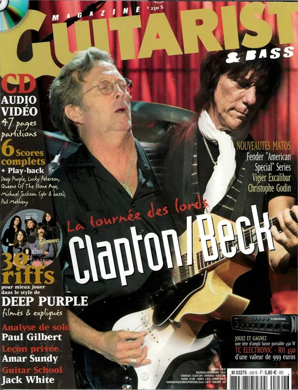 Guitarist & Bass Magazine France 2020 #230 Eric Clapton Jeff Beck Original Print Issue