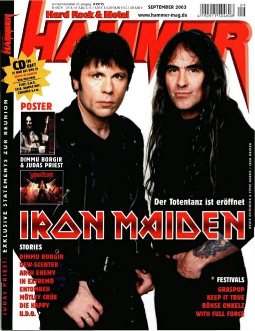 Metal Hammer Magasin Tyskland 2003-09 Iron Maiden Dimmu Borgir Judas Priest Originalutgåva