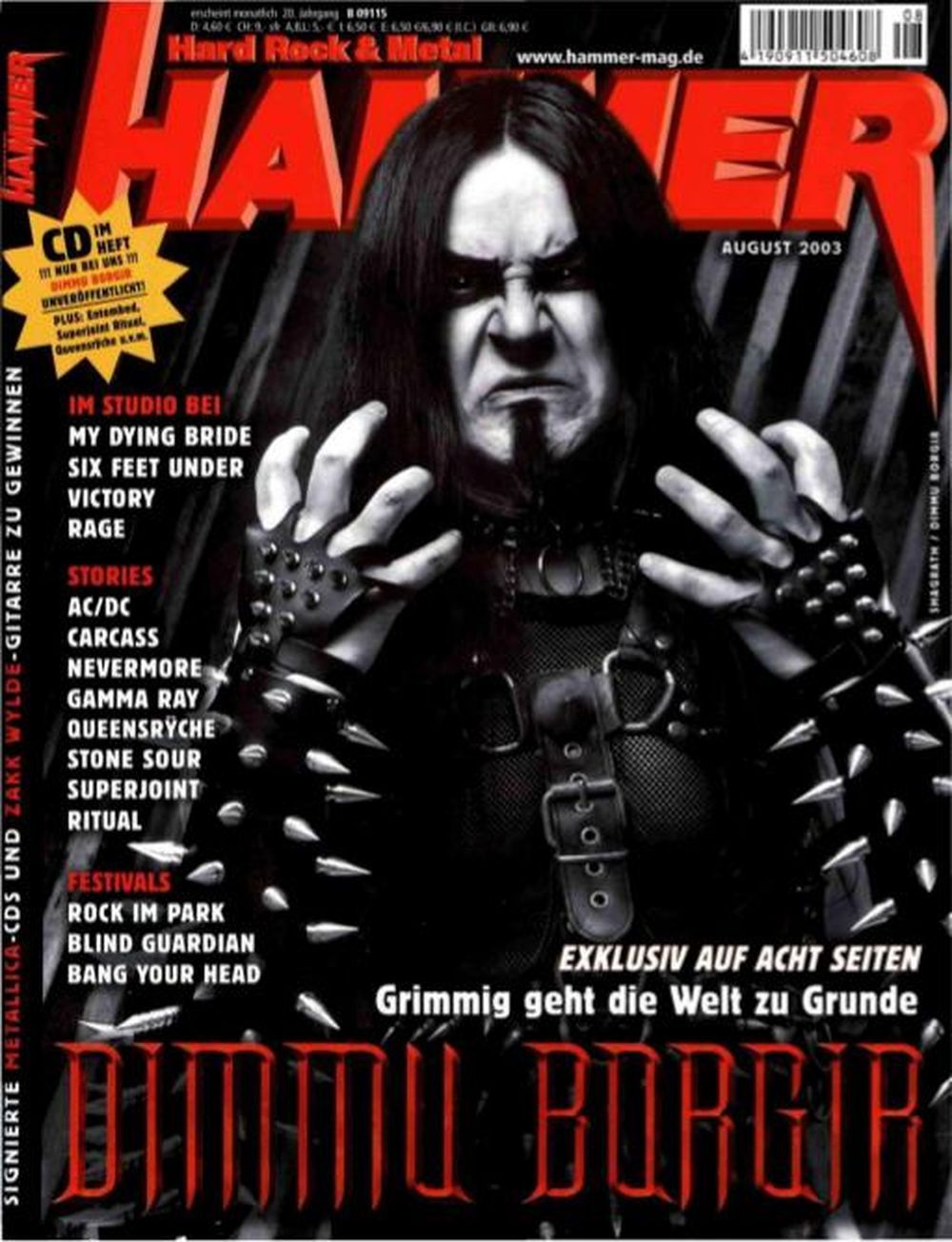 Metal Hammer Magazin Deutschland 2003-08 Dimmu Borgir AC/DC Carcass Nevermore