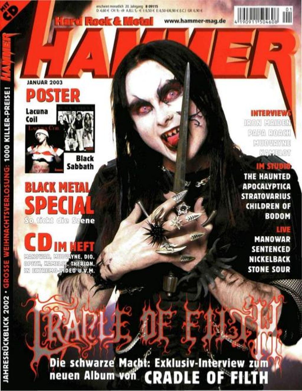 Metal Hammer Magasin Tyskland 2003-01 – Cradle Of Filth Lacuna Coil Black Sabbath – Originaludgave