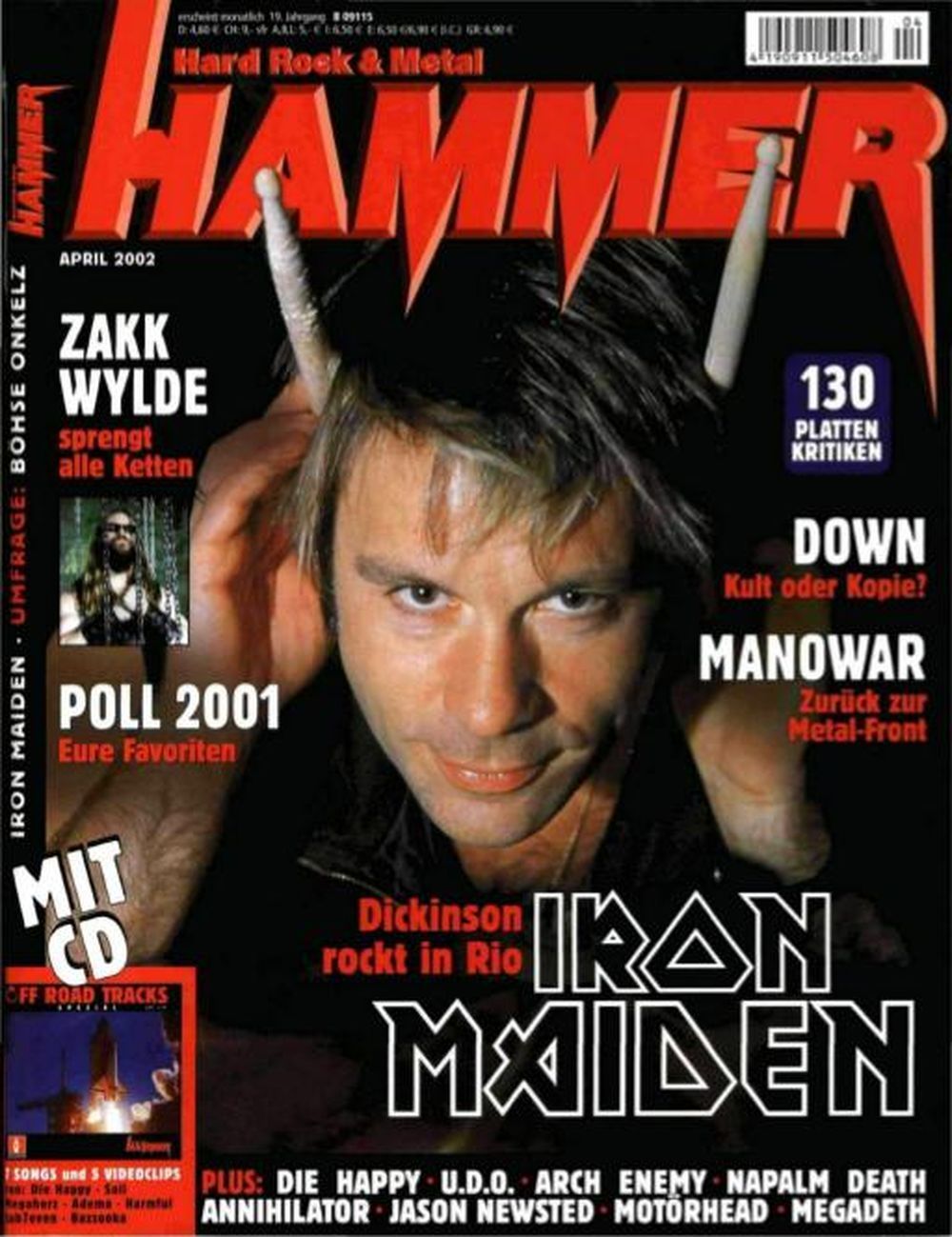 Metal Hammer Magazin Deutschland 2002-04 Iron Maiden Zakk Wylde Manowar