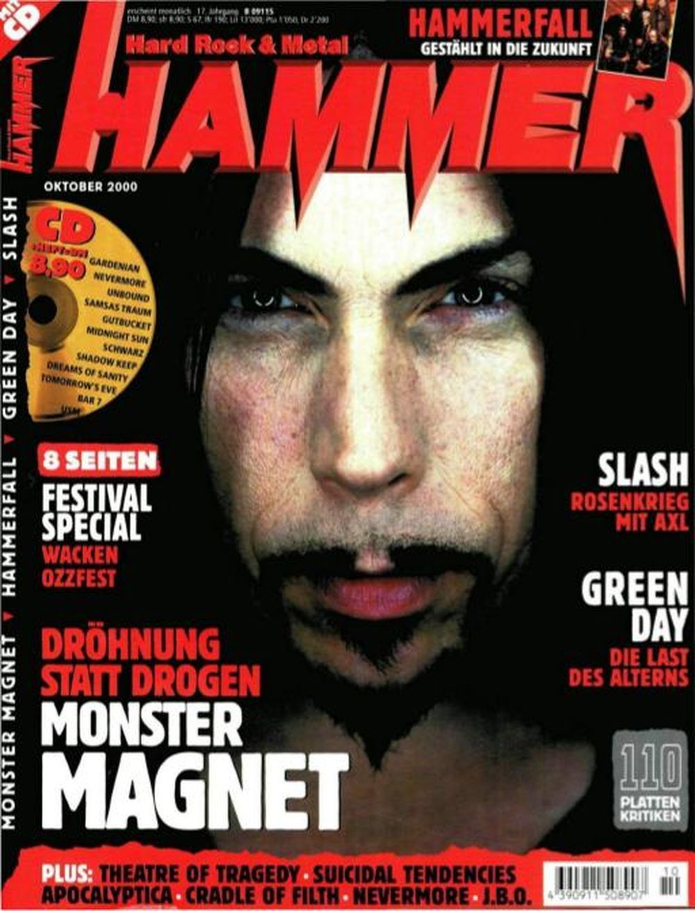 Metal Hammer Magazine Germany 2000-10 Monster Magnet Slash Green Day Suicidal Tendencies Original Print Issue