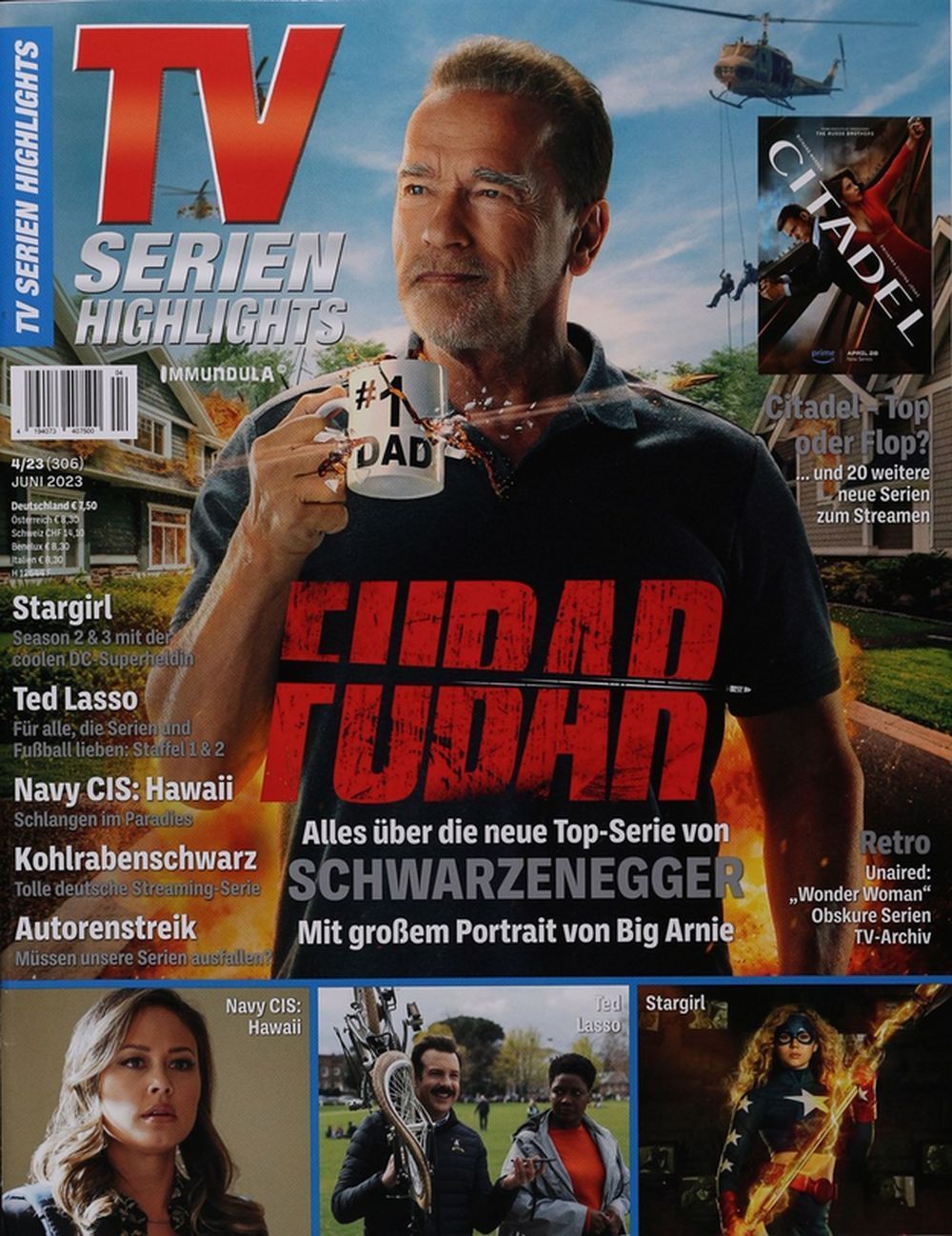 TV Serien Highlights Magasin Tyskland 2023 #306 Arnold Schwarzenegger Stargirl Originalutgåva