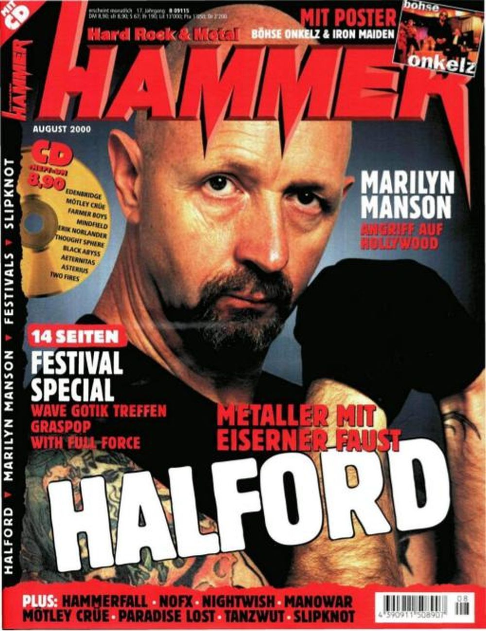 Metal Hammer Lehti Saksa 2000-08 – Halford Marilyn Manson Hammerfall – Alkuperäinen painos