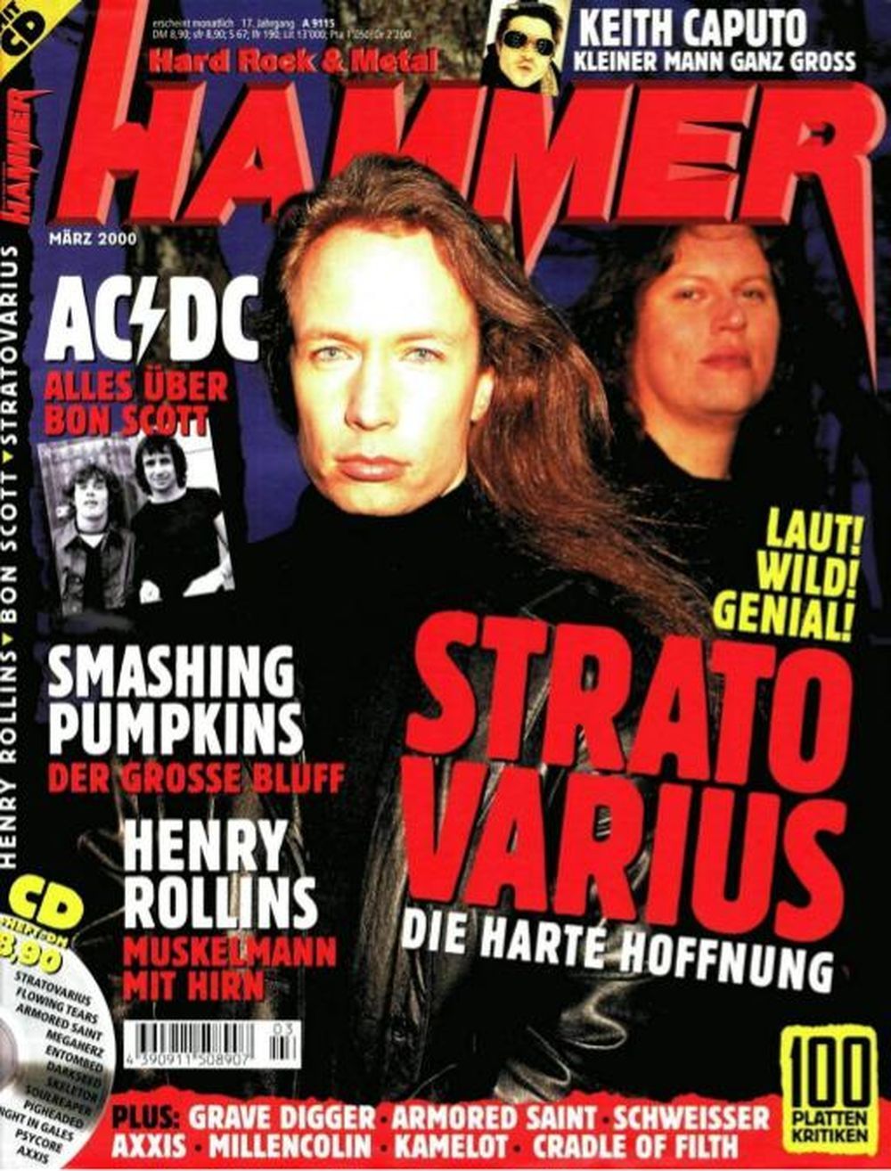 Metal Hammer Magasin Tyskland 2000-03 Stratovarius AC/DC The Smashing Pumpkins Originalutgåva