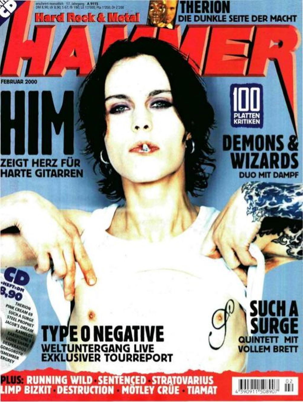 Metal Hammer Lehti Saksa 2000-02 HIM Type O Negative Alkuperäinen painos