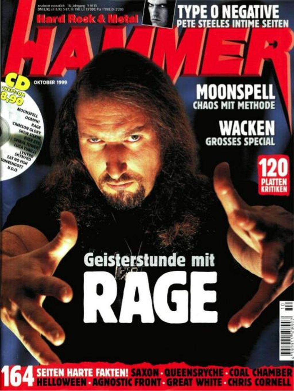 Metal Hammer Revista Alemania 1999-10 Rage Moonspell Type O Negative Saxon Edición original