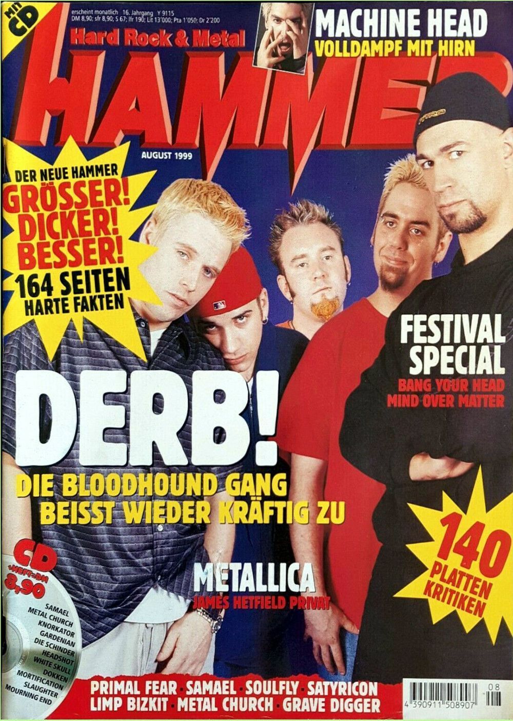 Metal Hammer Magazin Deutschland 1999-08 Bloodhound Gang Machine Head Primal Fear