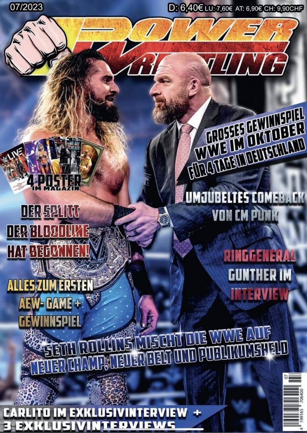 Power Wrestling Magazin Deutschland 2023-07 CM Punk Seth Rollins Gunther Carlito