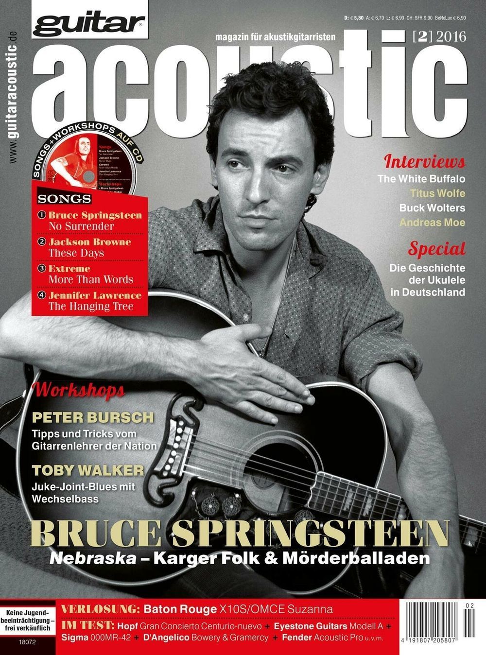 Guitar Acoustic Magasin Tyskland 2016-02 Bruce Springsteen Originalutgåva