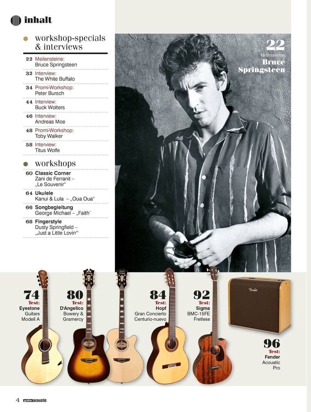 Guitar Acoustic Magasin Tyskland 2016-02 Bruce Springsteen Originalutgåva