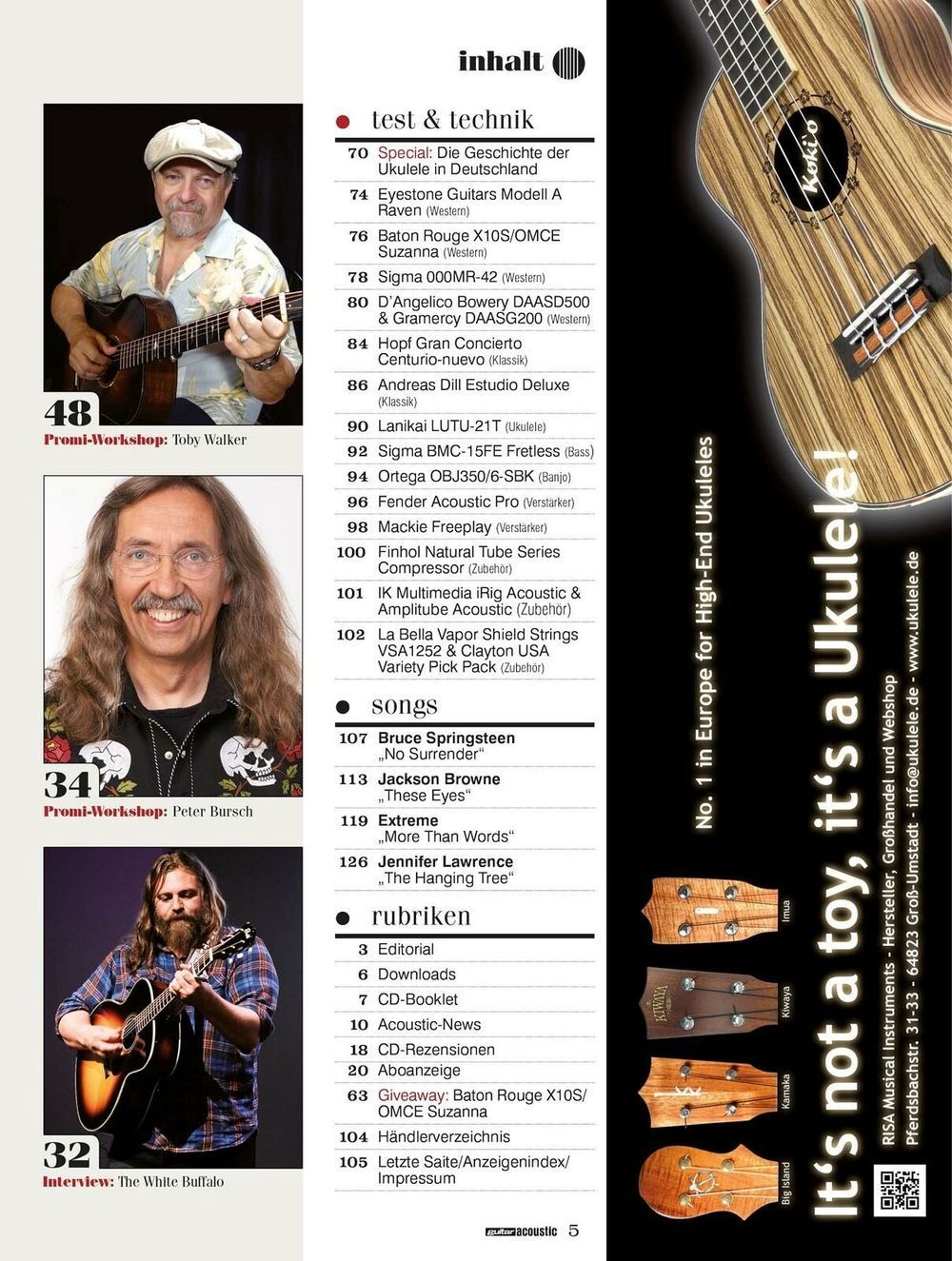 Guitar Acoustic Magasin Tyskland 2016-02 Bruce Springsteen Originalutgåva