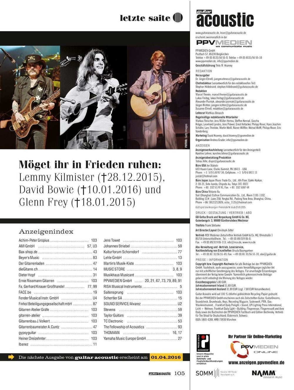 Guitar Acoustic Magasin Tyskland 2016-02 Bruce Springsteen Originalutgåva