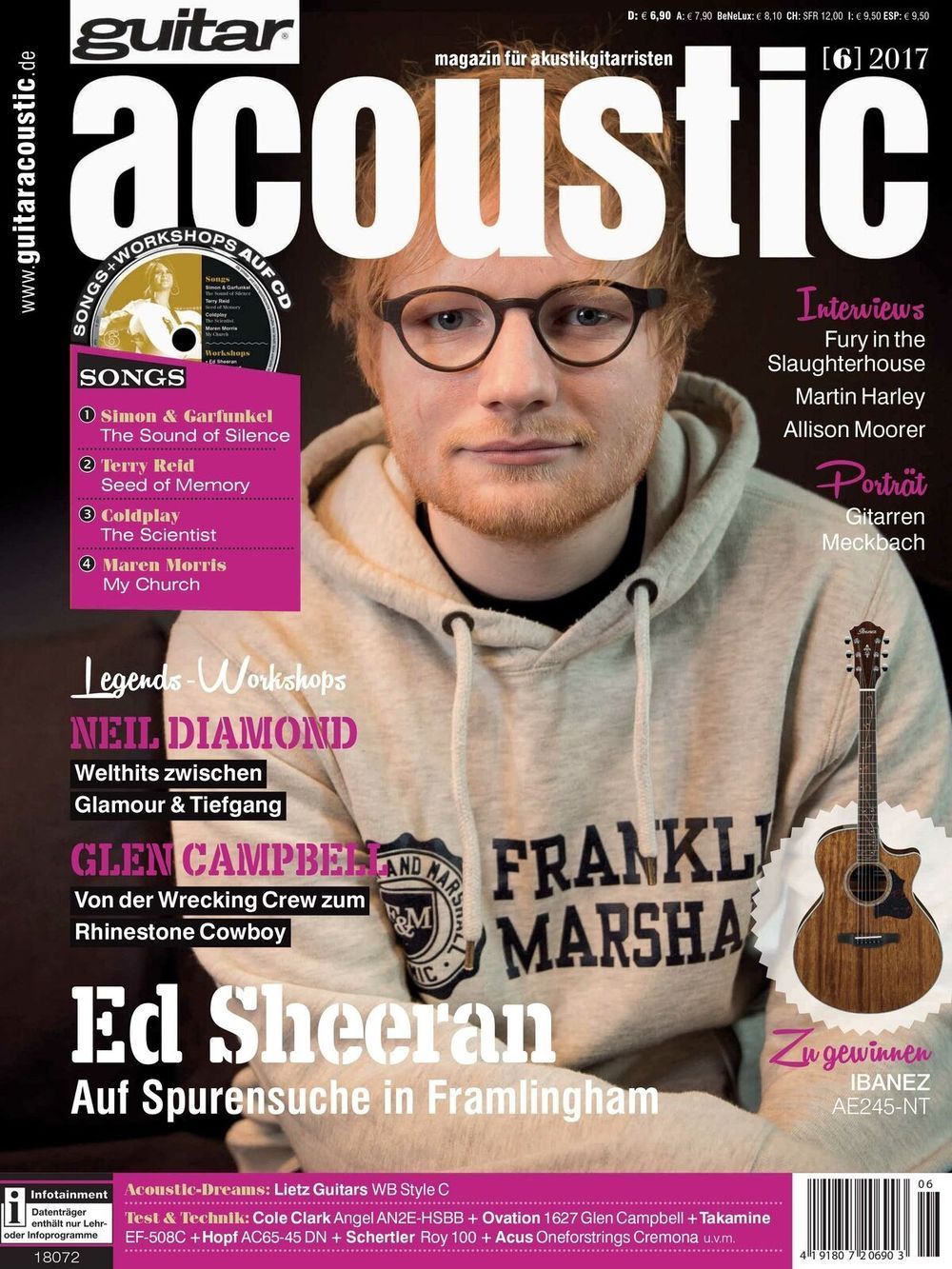Guitar Acoustic Revista Alemanha 2017-06 Ed Sheeran Glen Campbell Neil Diamond Edição original