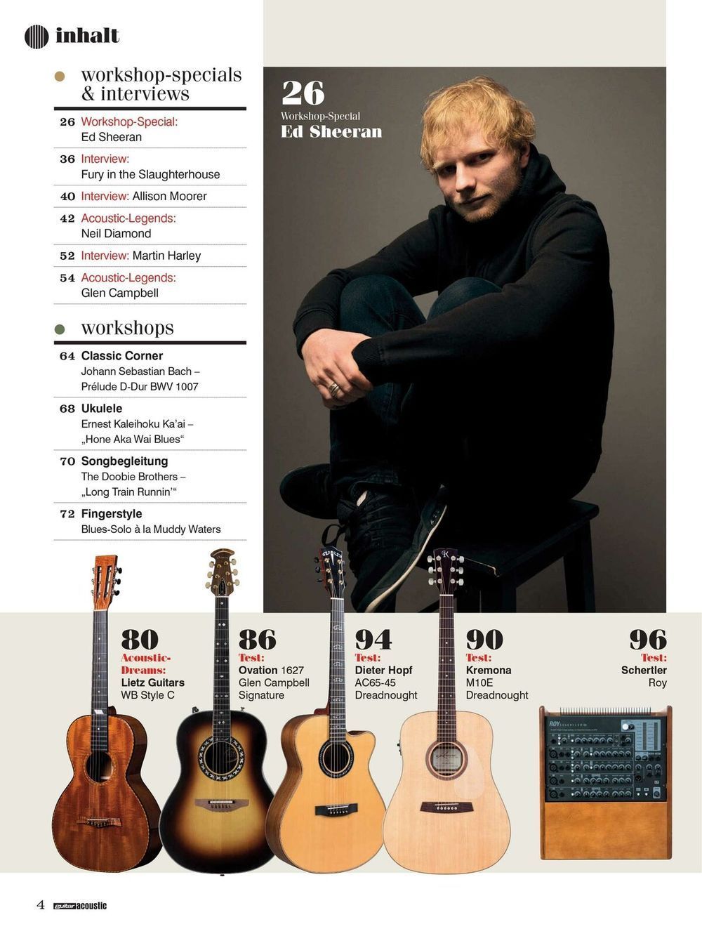 Guitar Acoustic Revista Alemanha 2017-06 Ed Sheeran Glen Campbell Neil Diamond Edição original