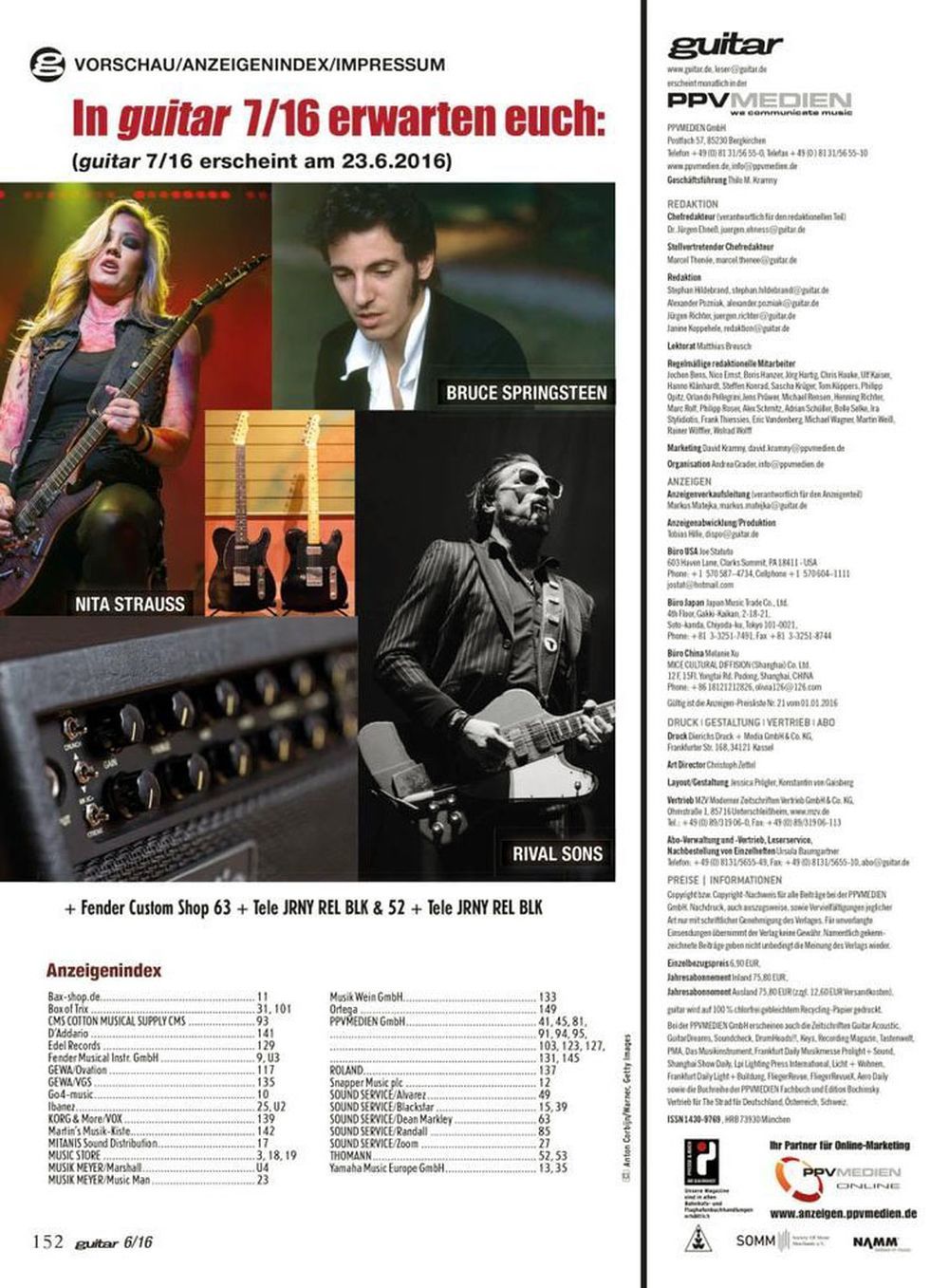 Guitar Magasin Tyskland 2016-06 Prince Paul Gilbert Iron Maiden Originaludgave