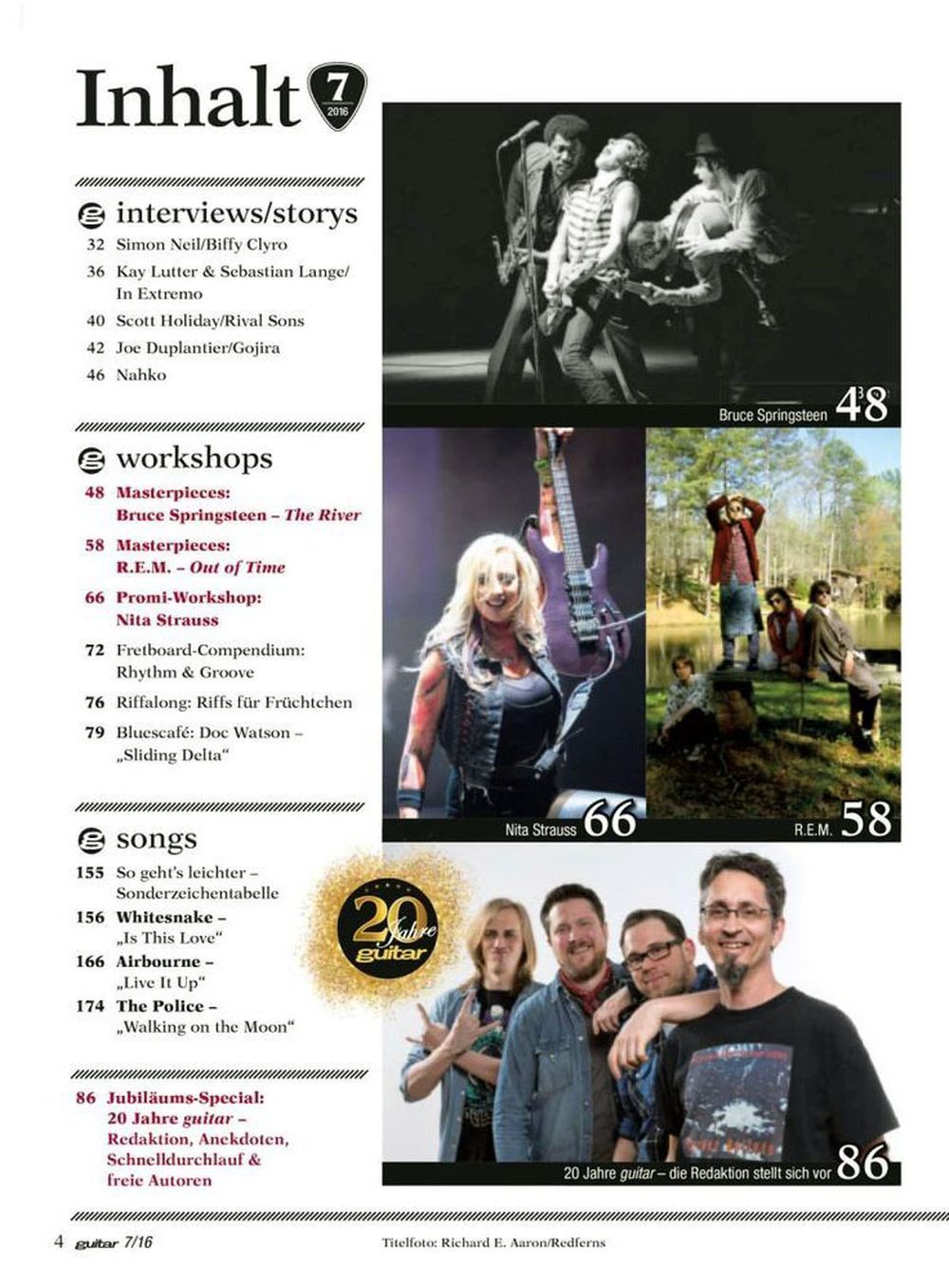Guitar Revista Alemania 2016-07 – Bruce Springsteen REM Rita Strauss Simon Neil – Edición original