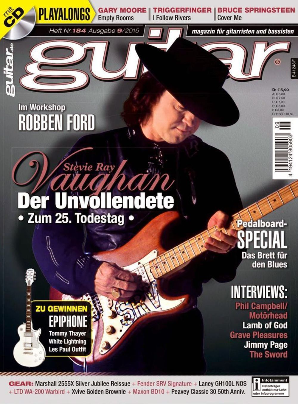 Guitar Magasin Tyskland 2015-09 Stevie Ray Vaughan Robben Ford Phil Campbell Originalutgåva