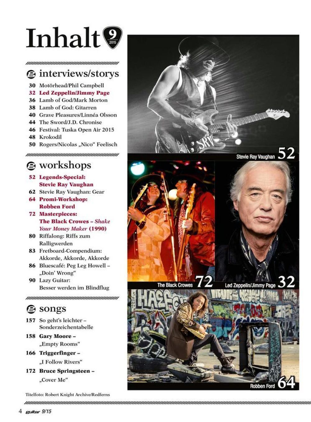 Guitar Magasin Tyskland 2015-09 Stevie Ray Vaughan Robben Ford Phil Campbell Originalutgåva