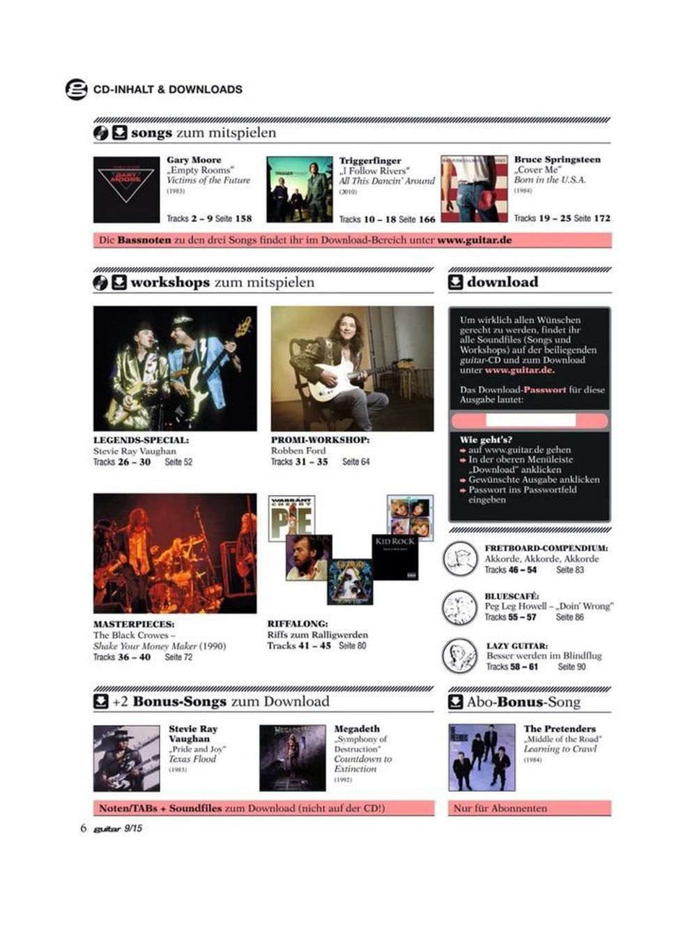 Guitar Magasin Tyskland 2015-09 Stevie Ray Vaughan Robben Ford Phil Campbell Originalutgåva