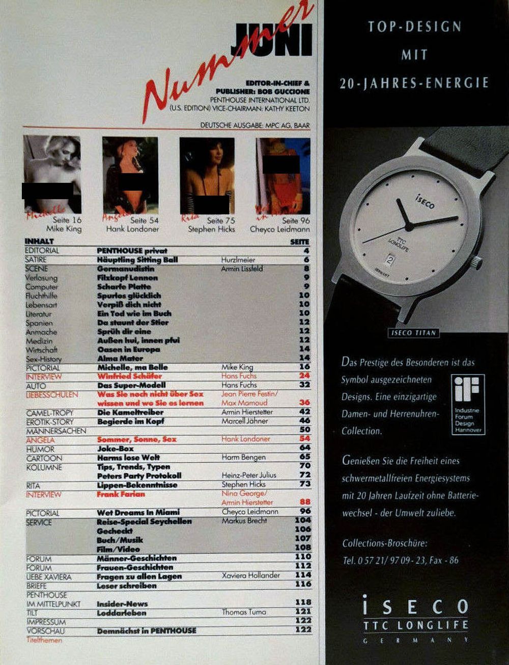 Penthouse Magasin Tyskland 1994-06 Angela Frank Farian Michelle Ma Belle
