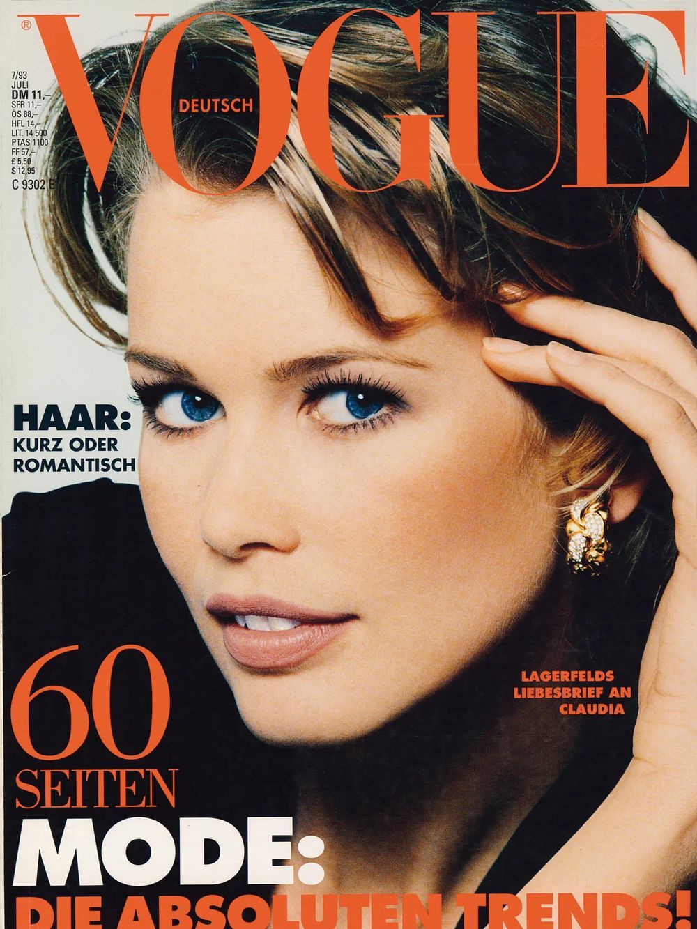 Vogue Magazine Germany 1993-07 – Claudia Schiffer Andre Rau Karl Lagerfeld – Original Print Issue