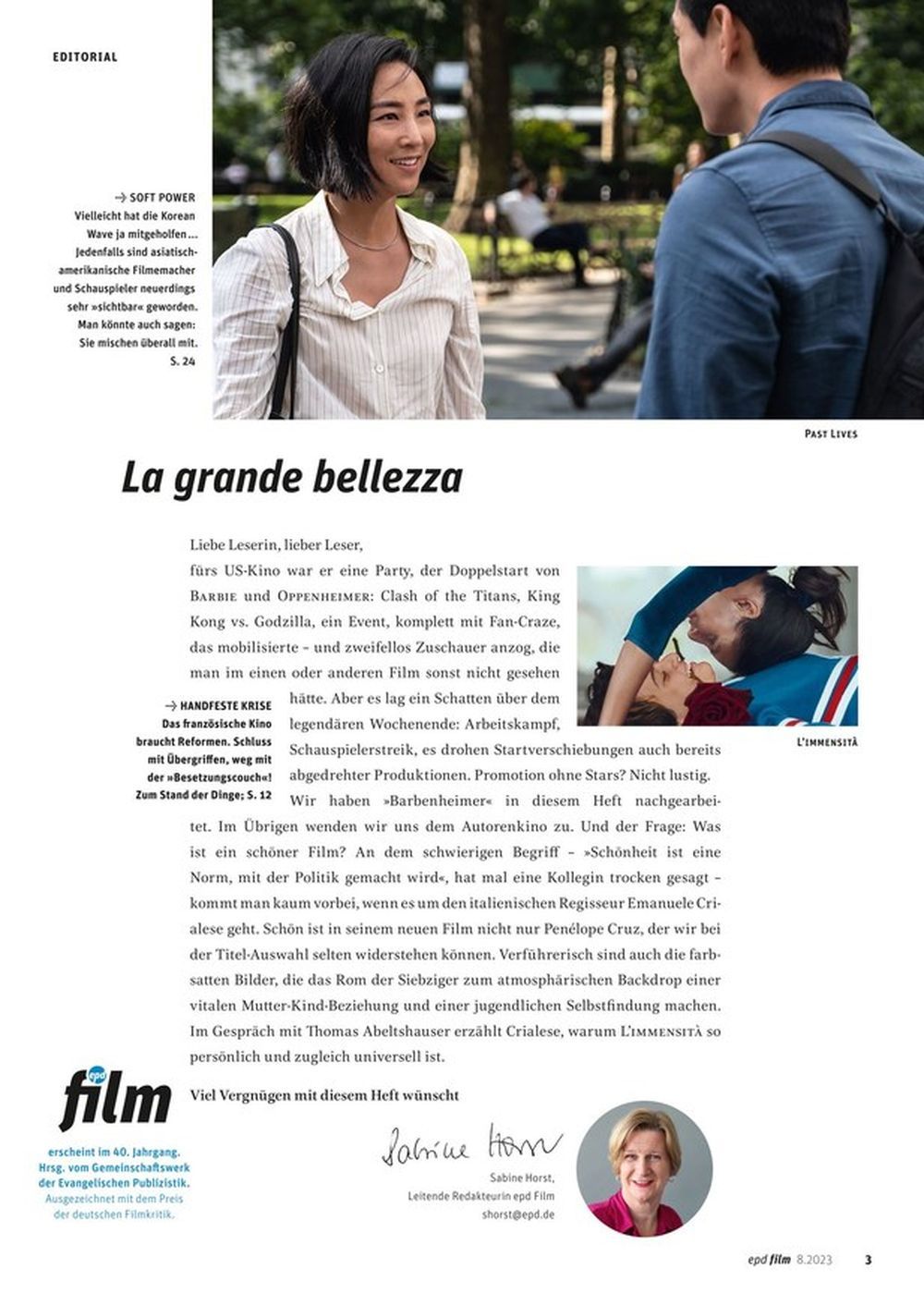 EPD Film Magazine Germany 2023-08 Penelope Cruz Greta Lee Oppenheimer Barbie