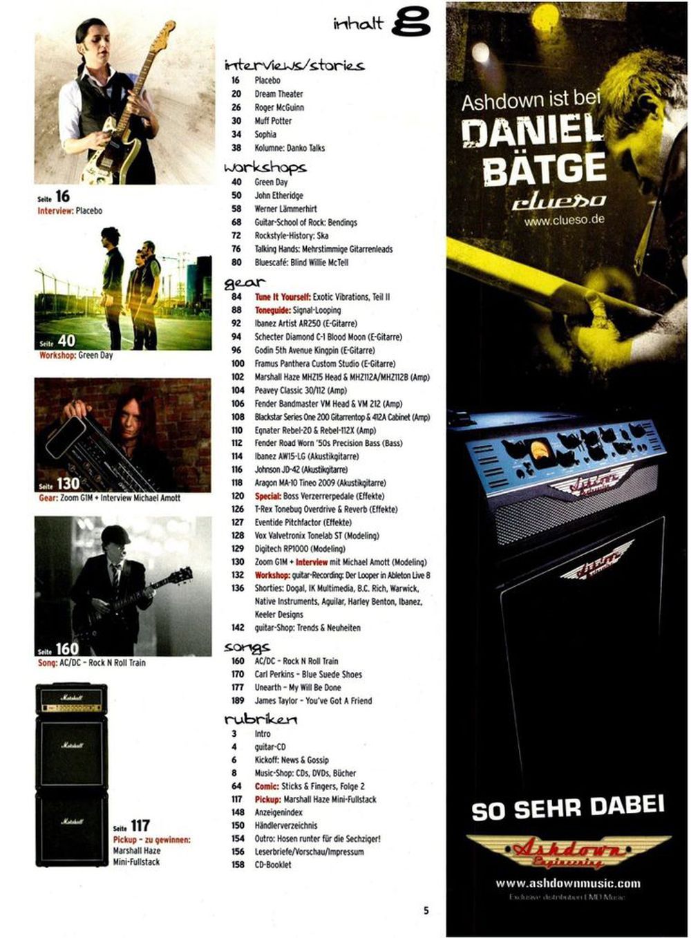 Guitar Magasin Tyskland 2009-08 Green Day Placebo ACDC Originaludgave