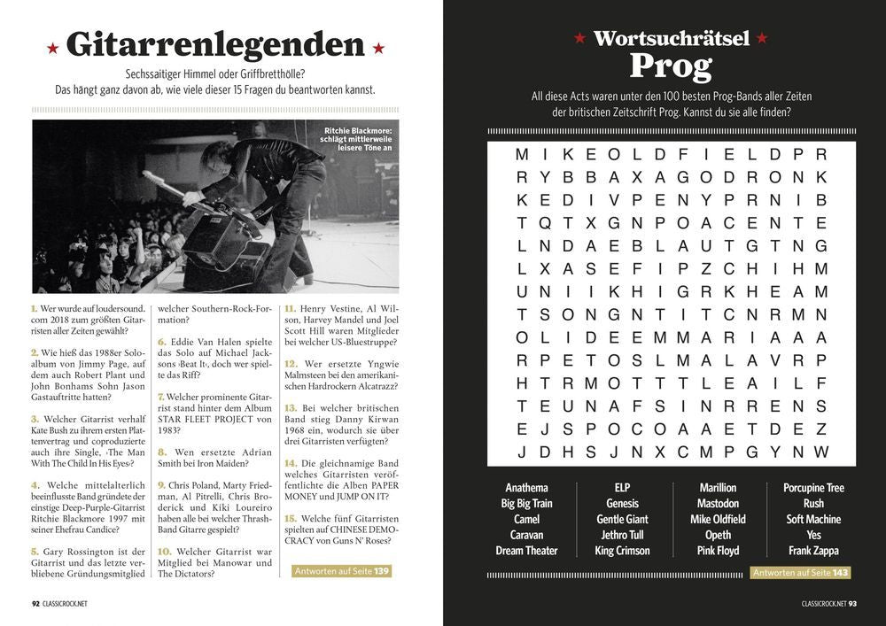 Classic Rock Sonderheft Magasin Tyskland 2022 #6 Rock Quiz Originaludgave