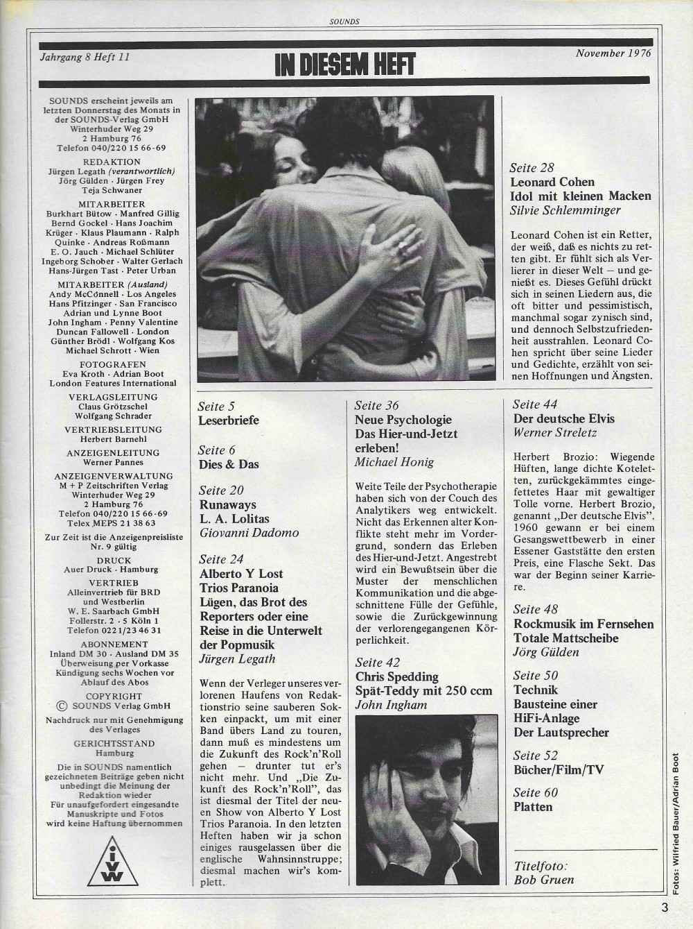 Sounds Revista Alemanha 1976-11 Leonard Cohen Patti Smith Twiggy Hollies