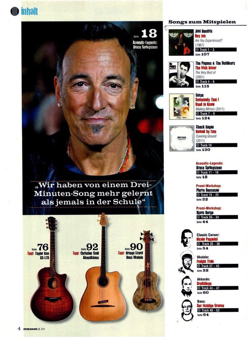 Guitar Acoustic Tijdschrift Duitsland 2012-02 Bruce Springsteen Pierre Bensusan Bjørn Berge Originele uitgave