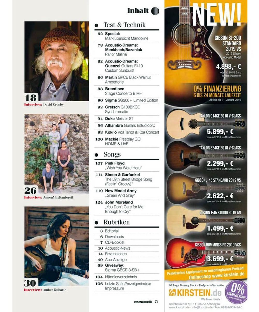 Guitar Acoustic Magazin Deutschland 2019-01 Tenacious D David Crosby Amber Rubarth