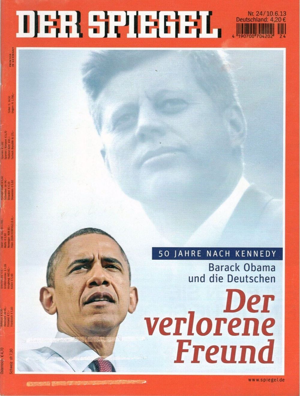 Der Spiegel Magasin Tyskland 2013-24 Obama Kennedy Originaludgave