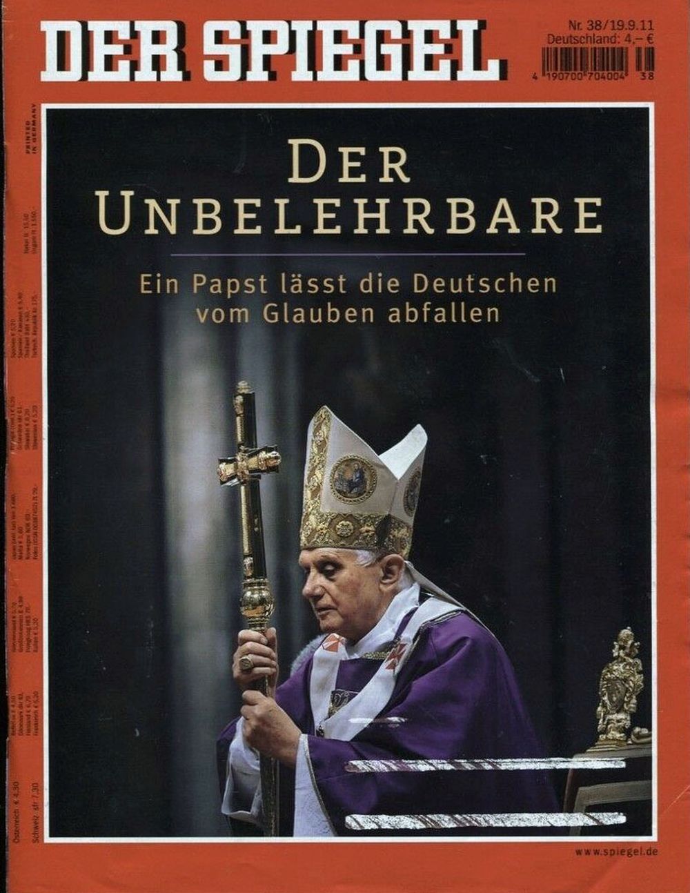 Der Spiegel Magazin Deutschland 2011-38 Benedictus Joseph Alois Ratzinger