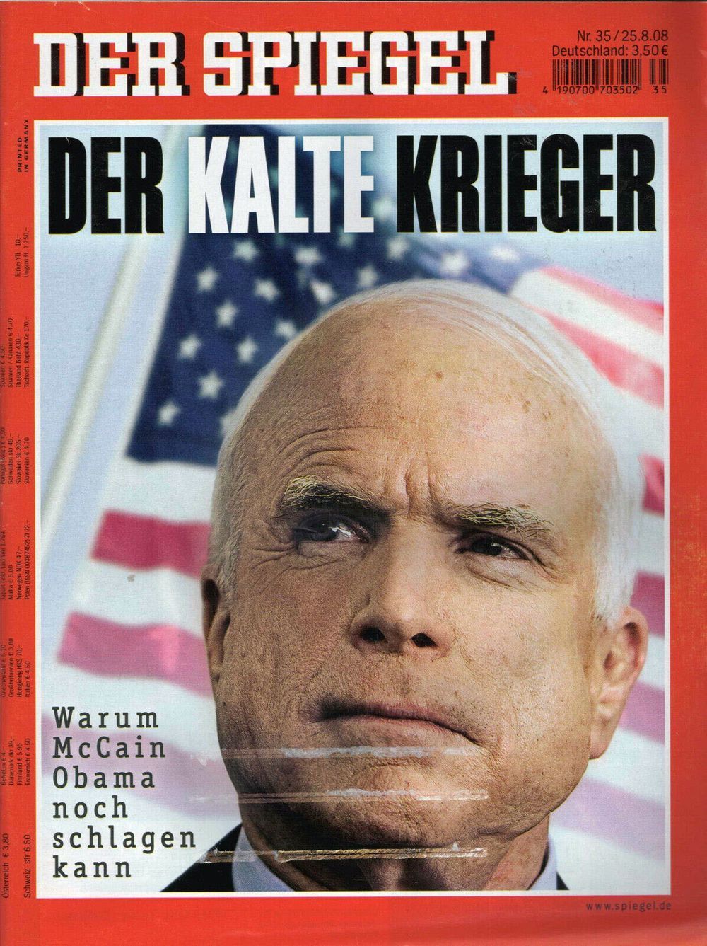 Der Spiegel Rivista Germania 2008-35 – John McCain – Edizione originale
