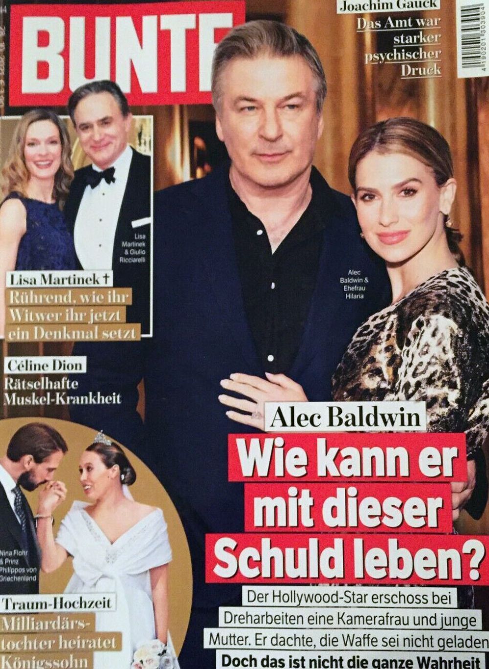 Bunte Magasin Tyskland 2021-44 – Alec Baldwin Hilaria Baldwin Lisa Martinek Giulio Ricciardi Céline Dion – Originalutgåva
