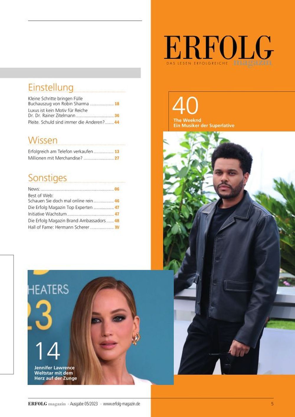 Erfolg Lehti Saksa 2023-05 Taylor Swift The Weeknd Jennifer Lawrence Alkuperäinen painos
