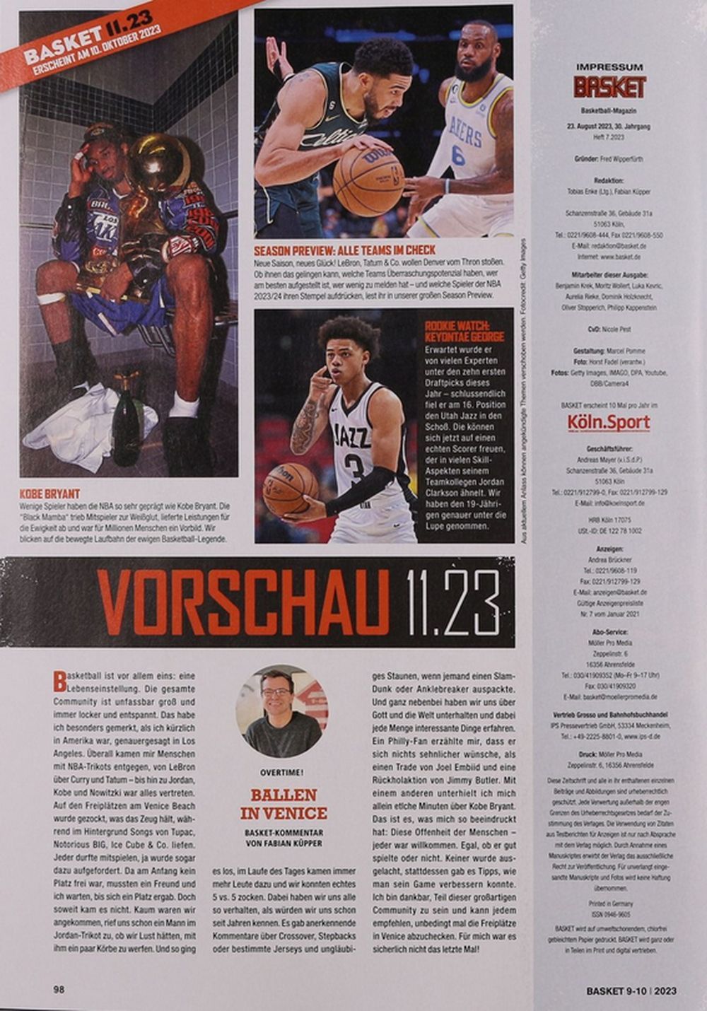 Basket Magazine Germany 2023-09+10 Dennis Schröder Dirk Nowitzki Steph Curry Original Print Issue