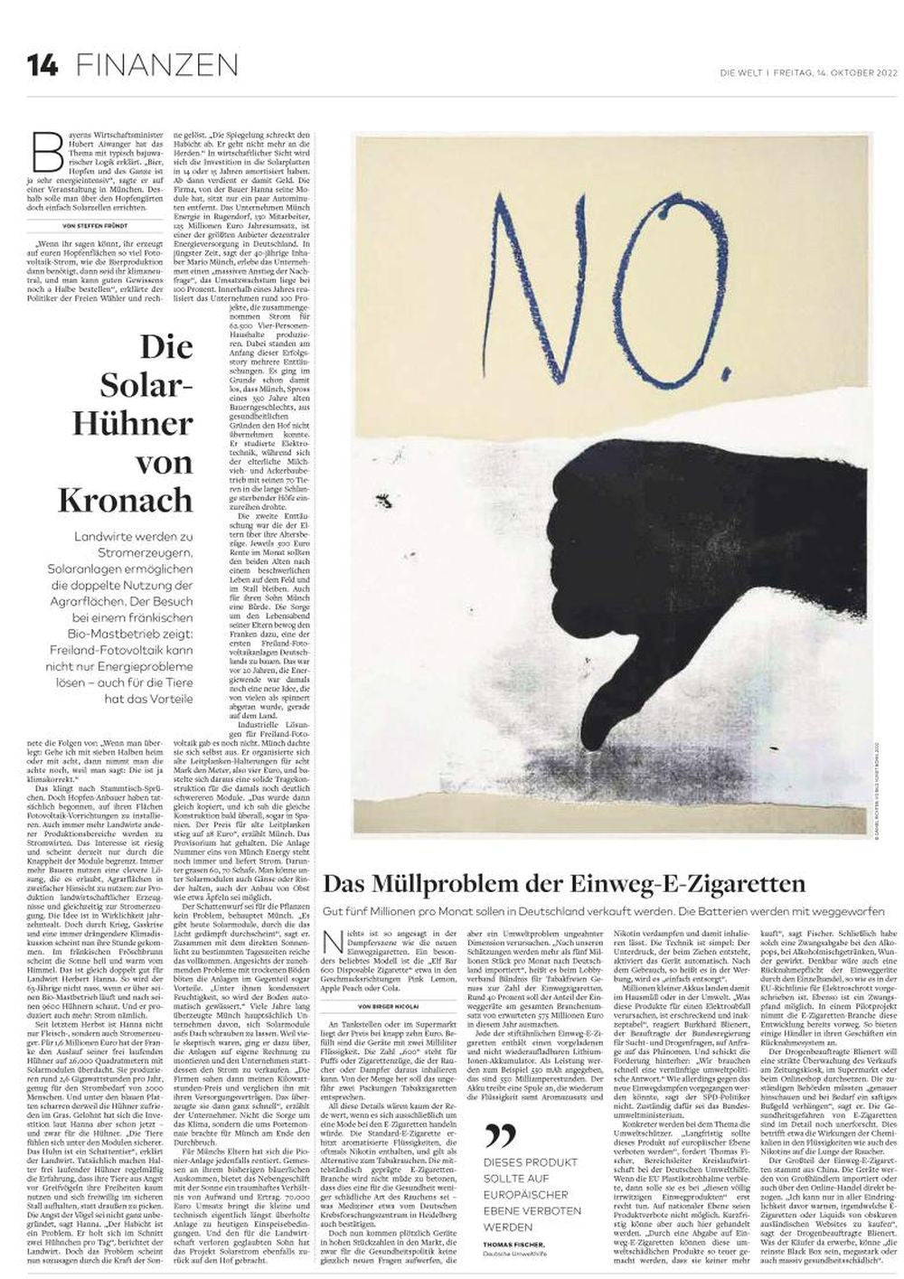 Die Welt Newspaper Tyskland 2022-10 Daniel Richter Edition Originaludgave