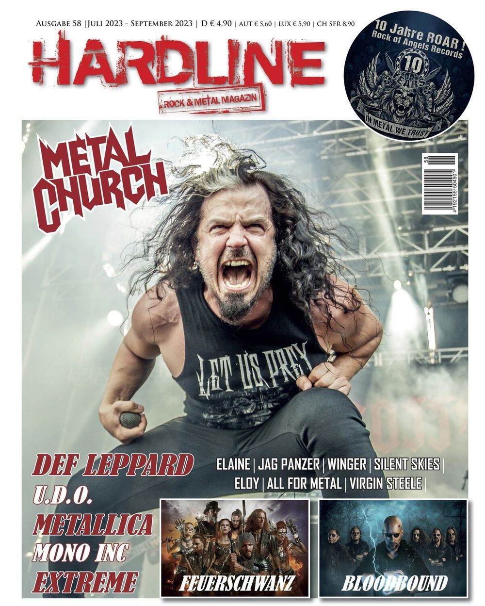 Hardline Tijdschrift Duitsland 2023 #58 Metal Church Def Leppard Bloodbound Feuerschwanz Originele uitgave