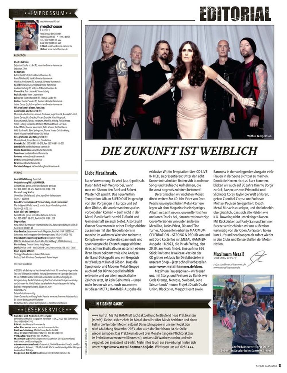 Metal Hammer Magazin Deutschland 2023-10 Within Temptation KKs Priest Baroness