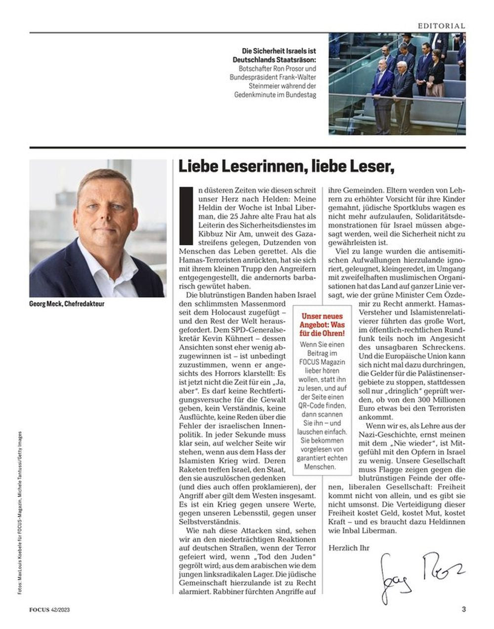 Focus Magazin Deutschland 2023-42 Israel Horror Hamas