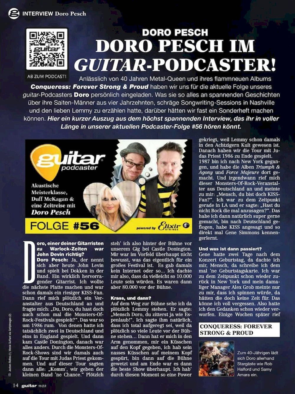 Guitar Tijdschrift Duitsland 2023-11 Glen Hansard Duff McKagan Primordial Doro Pesch Originele uitgave