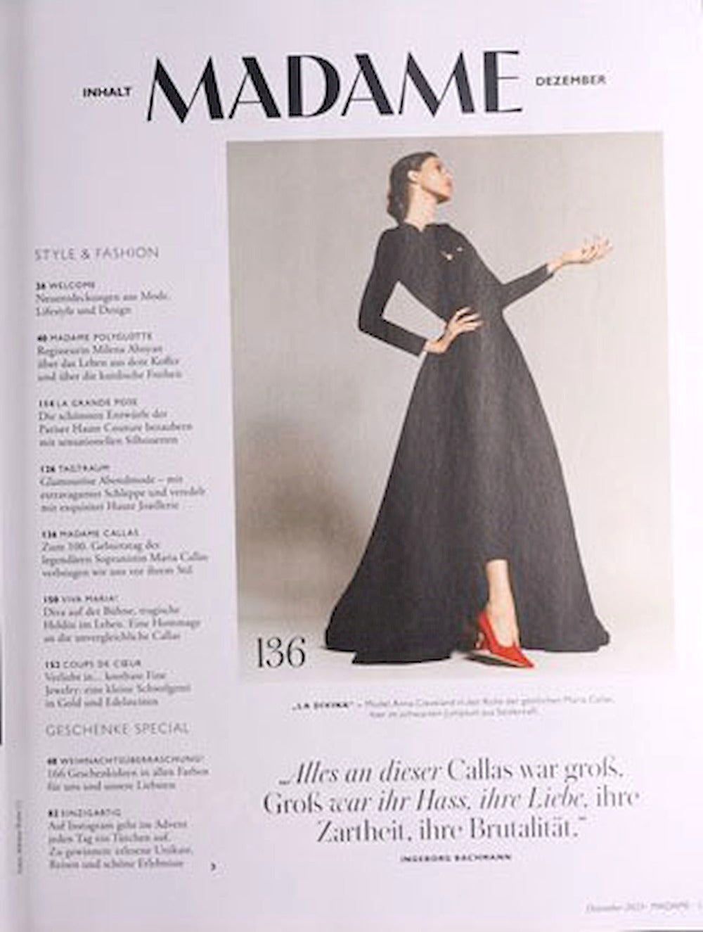 Madame Magasin Tyskland 2023-12 Anna Cleveland Maria Callas Originaludgave